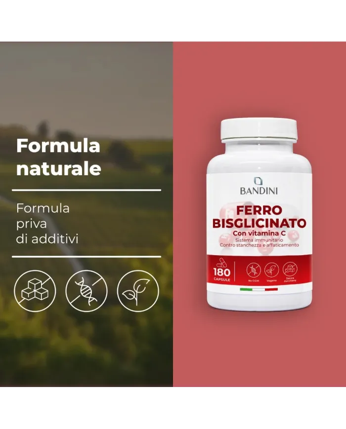 Ferro Bisglicinato e Vitamina C | 180 Capsule Altamente Dosate