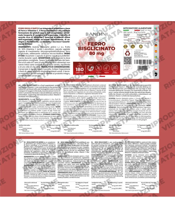 Ferro Bisglicinato e Vitamina C | 180 Capsule Altamente Dosate