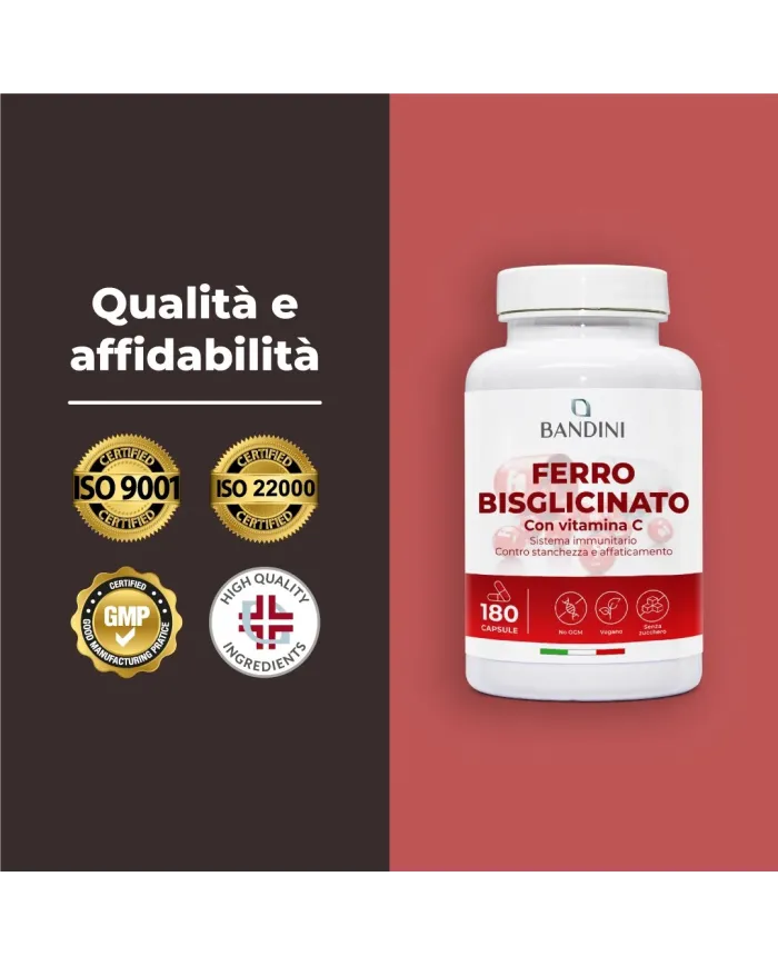 Ferro Bisglicinato e Vitamina C | 180 Capsule Altamente Dosate