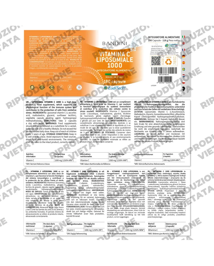 Liposomal Vitamin C capsules | 1000mg 180 Vegan Caps