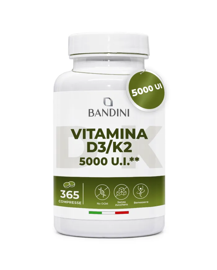 Vitamina D3 + K2 5000 UI - 365 compresse per le Ossa ed i Denti