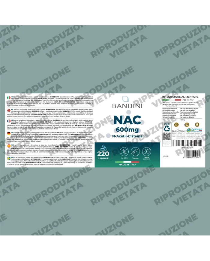 NAC N-Acetil-Cisteina 600mg | 220 Capsule | Difese immunitarie