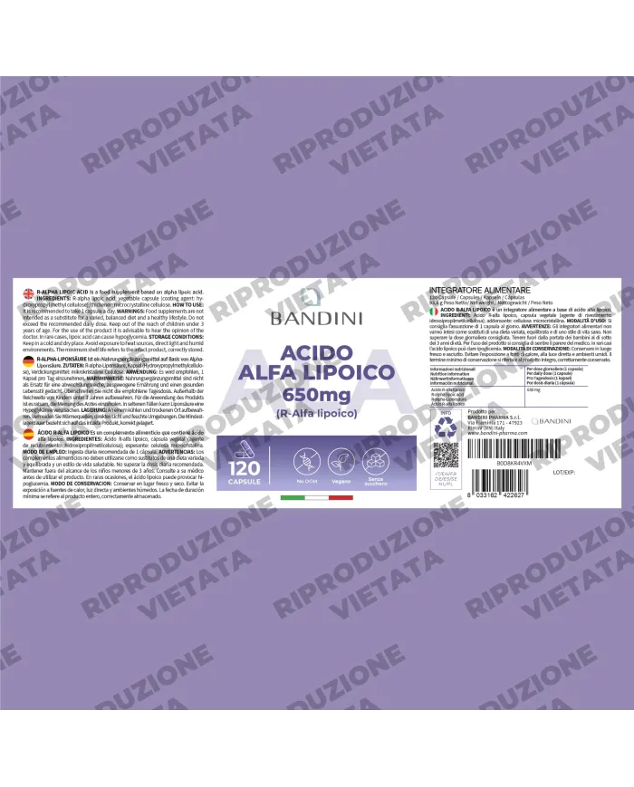 Alpha Lipoic Acid 650 mg 120 capsules | Natural antioxidant