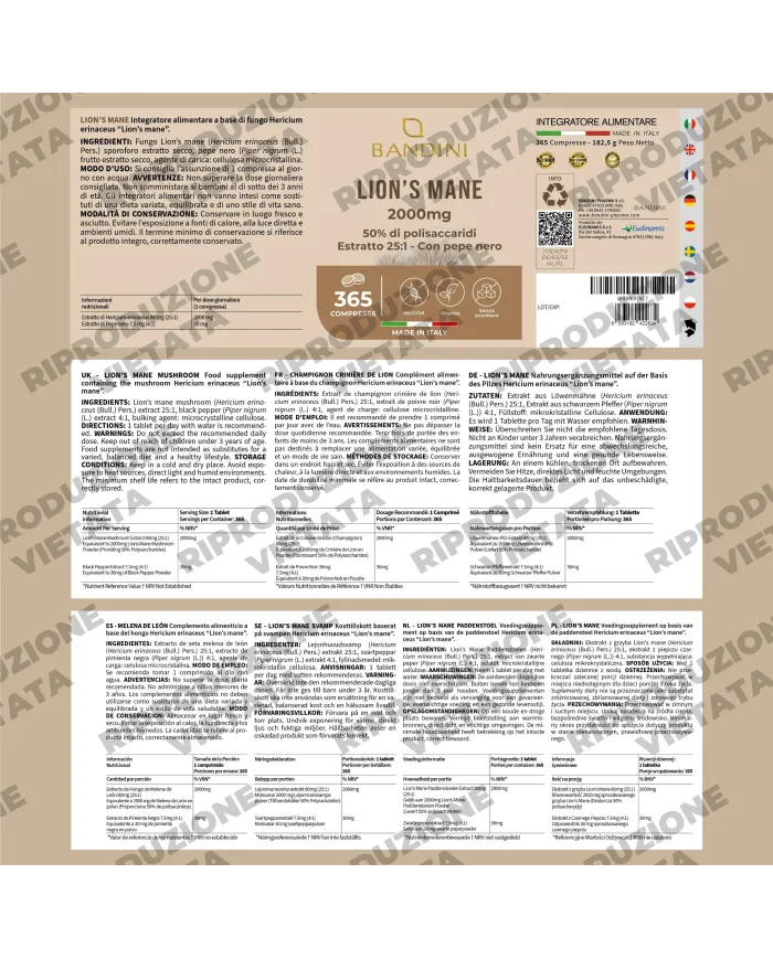 Lion's Mane 365 tablets - Intenstinal and cognitive health