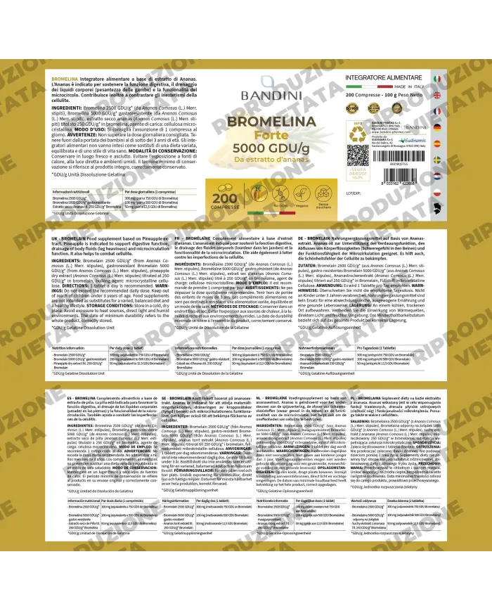 Bromelain supplement 200 tablets - Draining pineapple extract