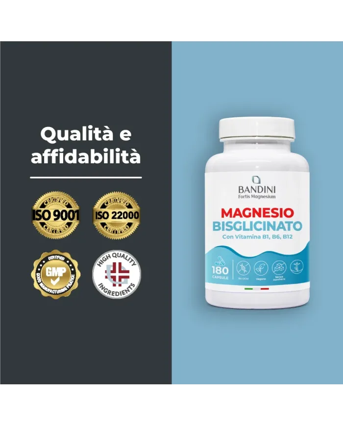 Magnesio Bisglicinato 180 capsule | Con vitamine B1, B6 e B12