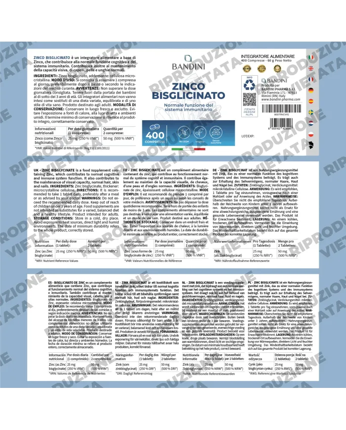 Zinco Bisglicinato 400 compresse | Salute di ossa, capelli, unghie