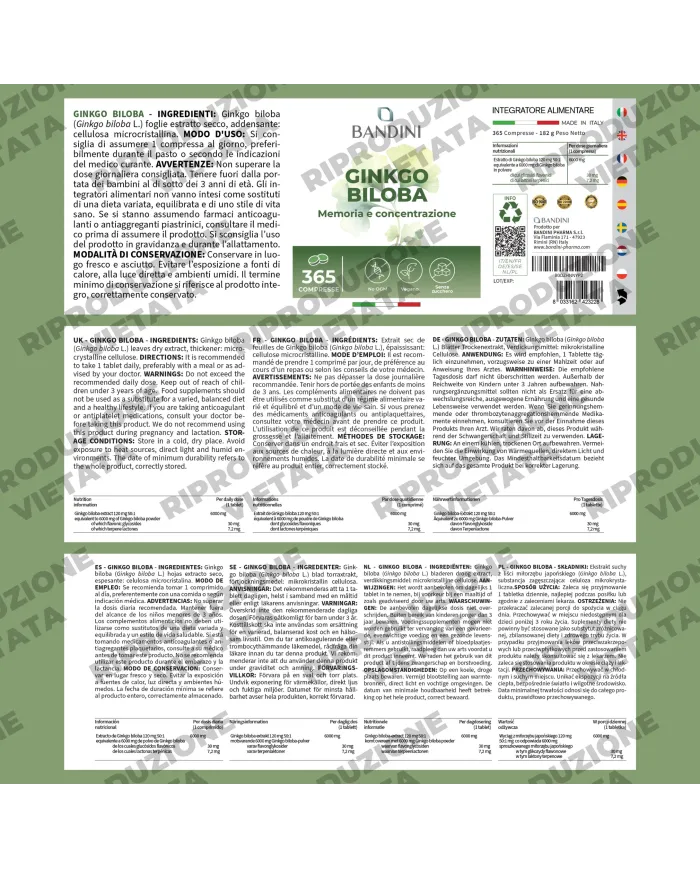 Ginkgo Biloba Ginseng siberiano - 365 compresse