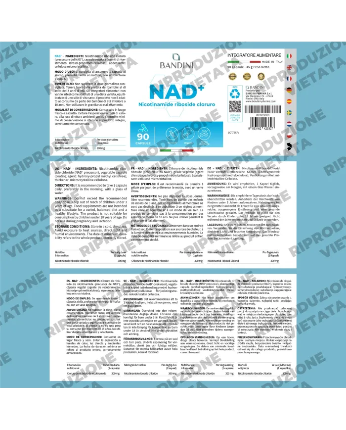 NAD+ Nicotinamide riboside cloruro 300mg - 90 capsule