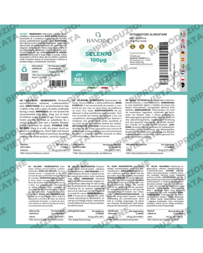 Selenium 100μg supplement 365 tablets for one year supply