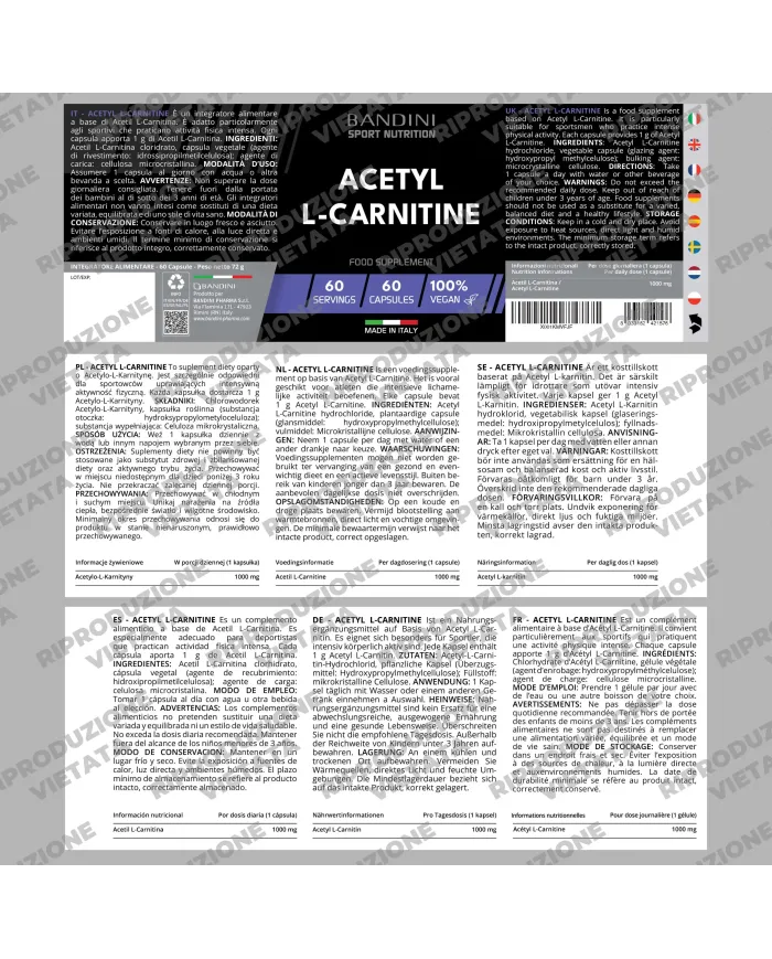 Acetil Carnitina - 60 Capsule - Per sportivi adulti - Performance Top