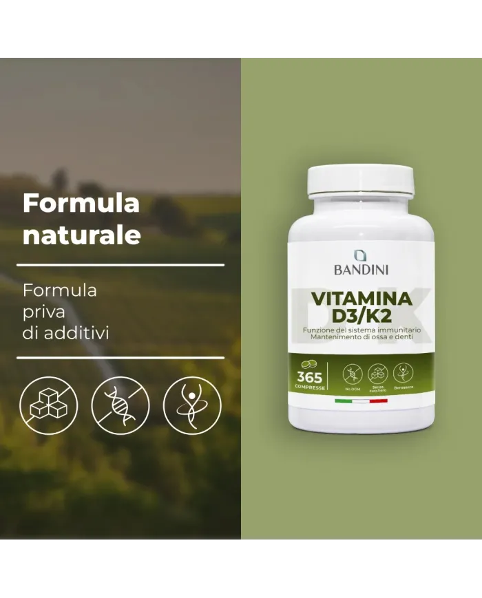 Vitamina D3 e K2 - 365 compresse per le Ossa ed i Denti