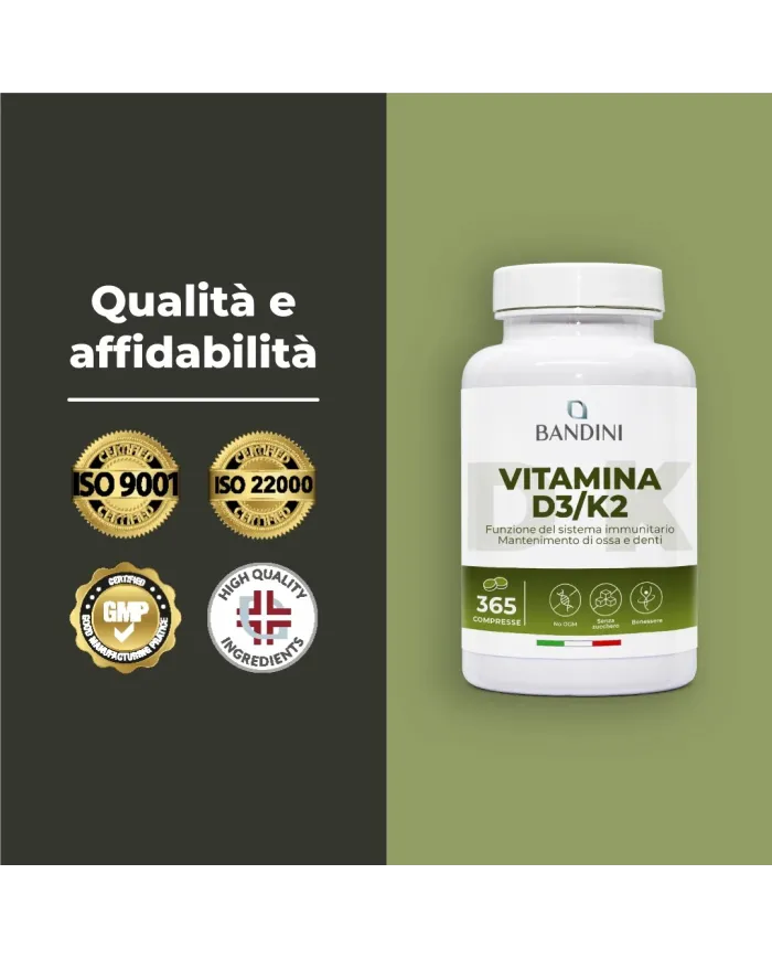 Vitamina D3 e K2 - 365 compresse per le Ossa ed i Denti