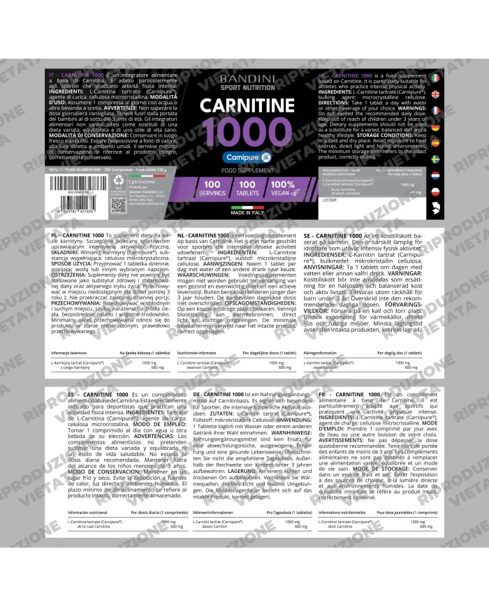 Carnitina Carnipure® 1000 da 100 compresse per la resistenza