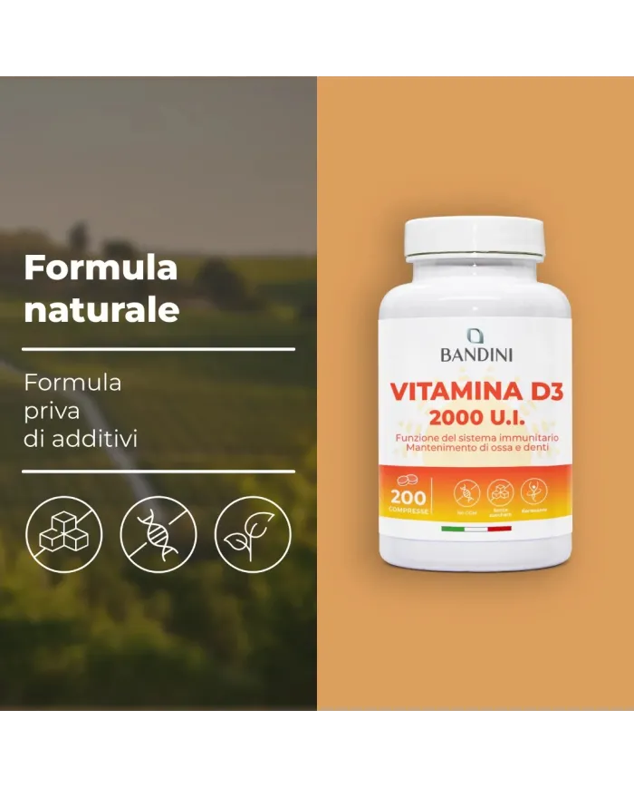 Vitamina D3 2000 U.I. 200 Compresse (6 Mesi) - Per Ossa & Denti