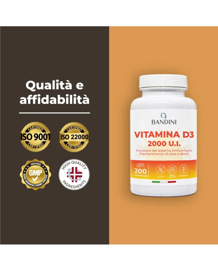 Vitamina D3 2000 U.I. 200 Compresse (6 Mesi) - Per Ossa & Denti