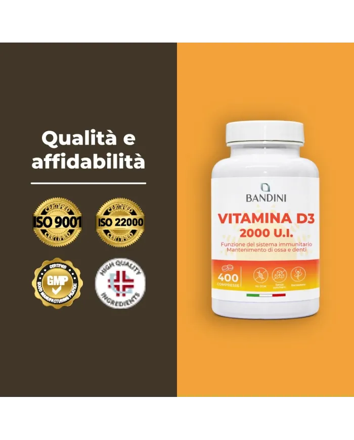 Vitamina D3 2000 U.I. 400 Compresse (1 anno) - Per Ossa & Denti