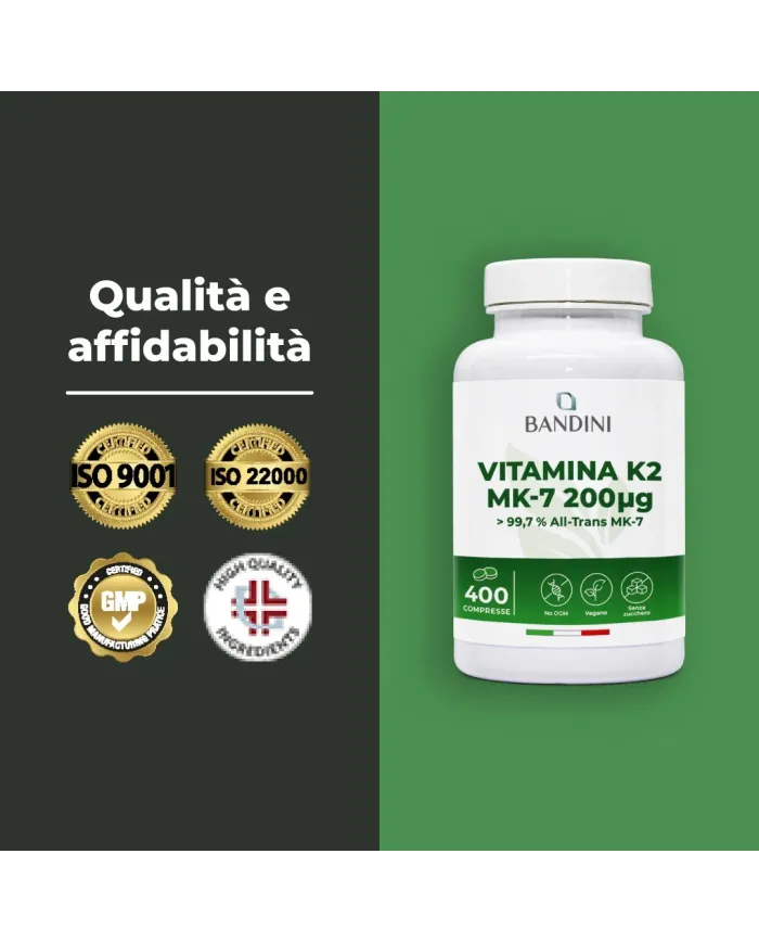 Vitamina K2 | 400 Compresse | Vit K2 Italiana per Ossa normali