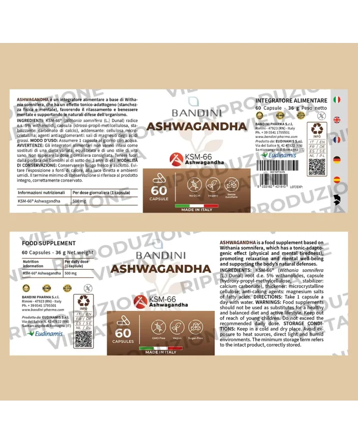 Ashwagandha 60 capsule rimedio anti-stress (ginseng indiano)